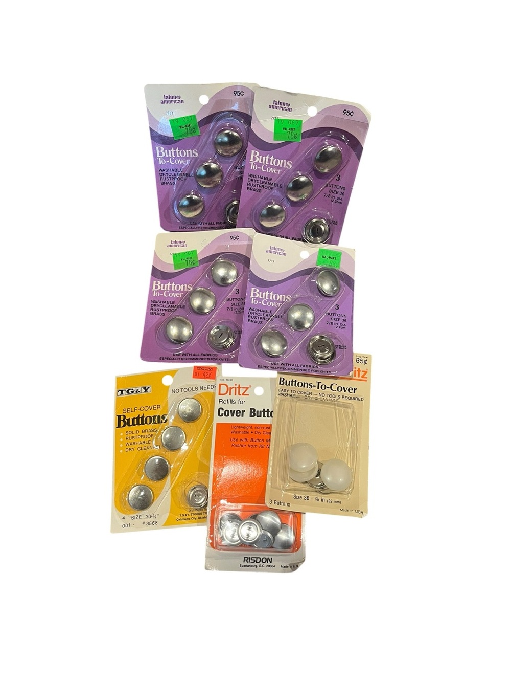 Vintage Cover Buttons Kit Lot Talon Dritz Round Brass Button Covers NEW